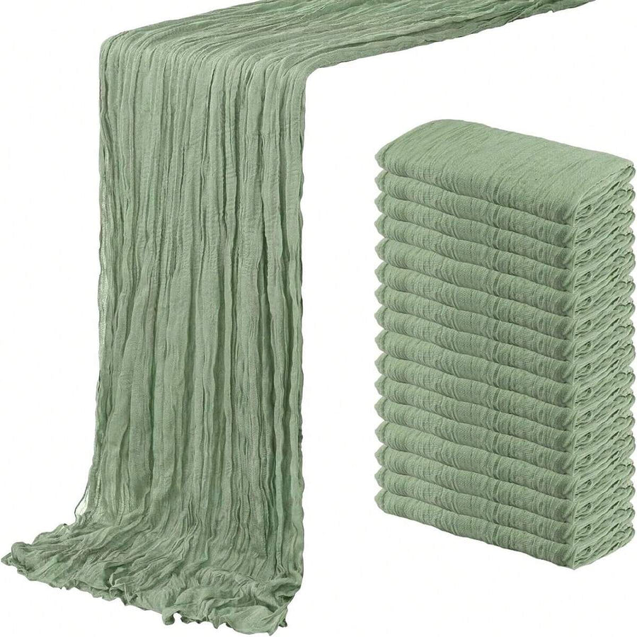 8/16 Pack Sage Green Cheesecloth Table Runner 20 X 120 Inch Gauze Table Runners 10 FT Long,Semi Sheer Boho Cheese Cloth Fabric Table Runner Bulk For Wedding,Party,Baby Shower,Bridal Shower Decoration