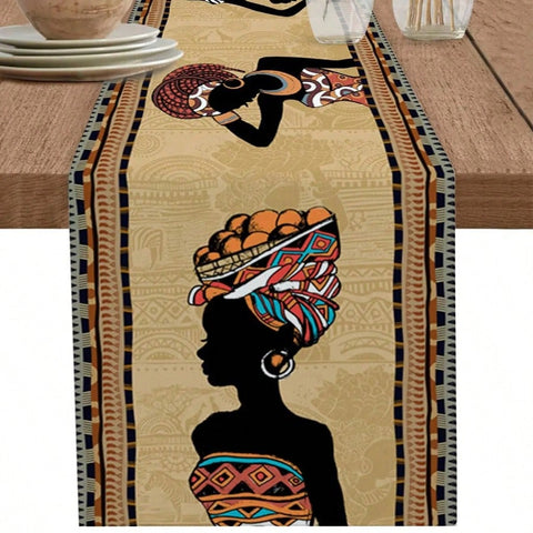Boho Ethinic Style African Woman Table Runner Holiday Party Decor Reusable Farmhouse Kitchen Dining Table Runner For Dresser Scarf,Wedding Party Decor