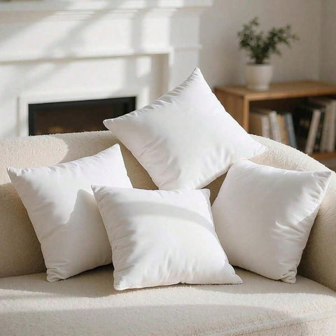 White Square Pillow 4-Piece Set – Sofa Pillow, Soft Fabric, Furry Texture, Suitable For Bed Or Sofa Use – Bedding, Graduation Gift, Home Decor, Dorm Sleep Protection, Plush Filled Core, Daily Use, Simple Appearance, 20in