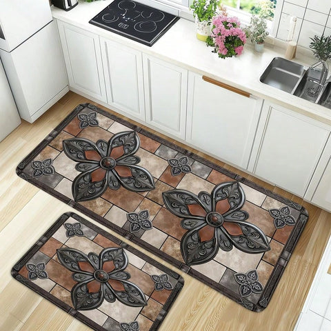 1pc Vintage Classic Kitchen Decorative Mat , Classic Tile Mosaic Metal Style Print Kitchen Mat, Daily Kitchen Mat , Everyday Home Door Decor Mat, Absorbent And Lightweight, Machine Washable, Suitable For Kitchen Home Decor, Spring/Summer
